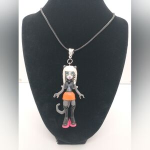Meowlody Monster High Necklace Long Black Silver OOAK Handmade Mega Blok Werecat